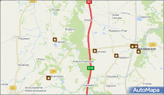 mapa Borkowo Leśne, Borkowo Leśne na mapie Targeo