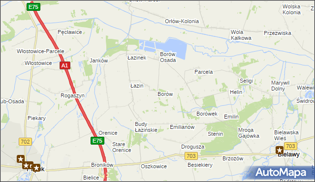 mapa Borów gmina Bielawy, Borów gmina Bielawy na mapie Targeo