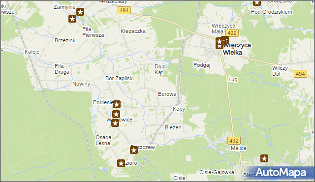 mapa Borowe gmina Wręczyca Wielka, Borowe gmina Wręczyca Wielka na mapie Targeo