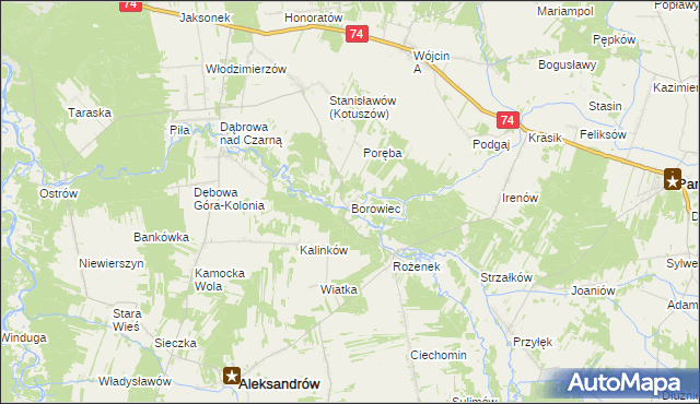 mapa Borowiec gmina Aleksandrów, Borowiec gmina Aleksandrów na mapie Targeo