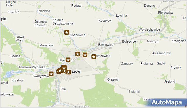 mapa Borszowice gmina Sędziszów, Borszowice gmina Sędziszów na mapie Targeo