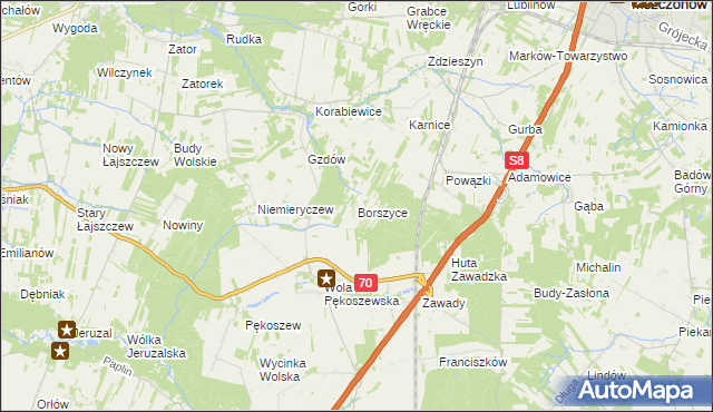 mapa Borszyce, Borszyce na mapie Targeo