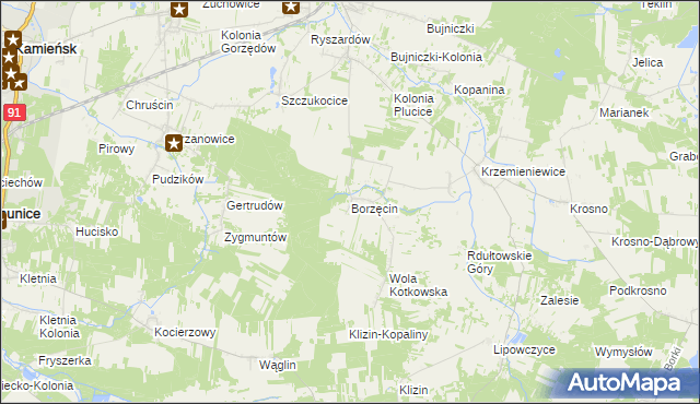 mapa Borzęcin gmina Gorzkowice, Borzęcin gmina Gorzkowice na mapie Targeo