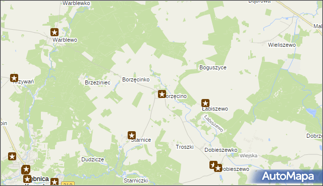 mapa Borzęcino gmina Dębnica Kaszubska, Borzęcino gmina Dębnica Kaszubska na mapie Targeo