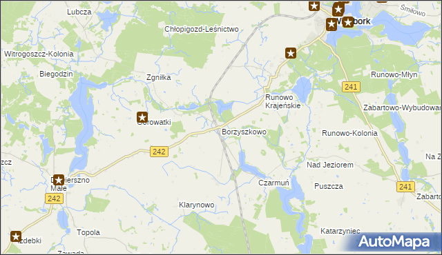 mapa Borzyszkowo gmina Więcbork, Borzyszkowo gmina Więcbork na mapie Targeo