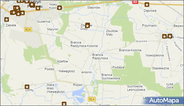 mapa Branica Radzyńska, Branica Radzyńska na mapie Targeo