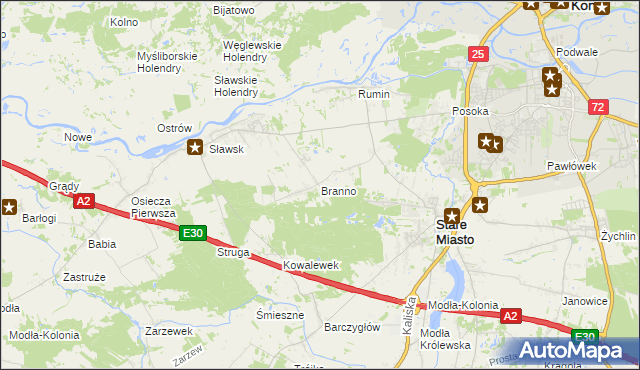 mapa Branno gmina Rzgów, Branno gmina Rzgów na mapie Targeo