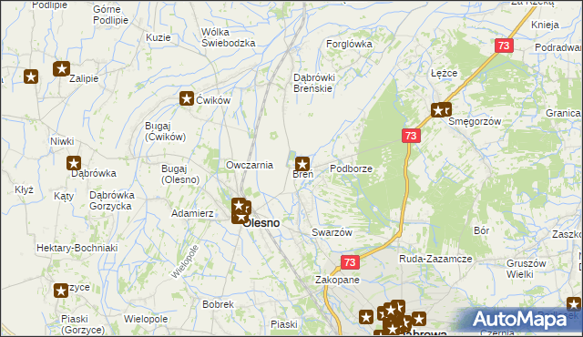 mapa Breń gmina Olesno, Breń gmina Olesno na mapie Targeo