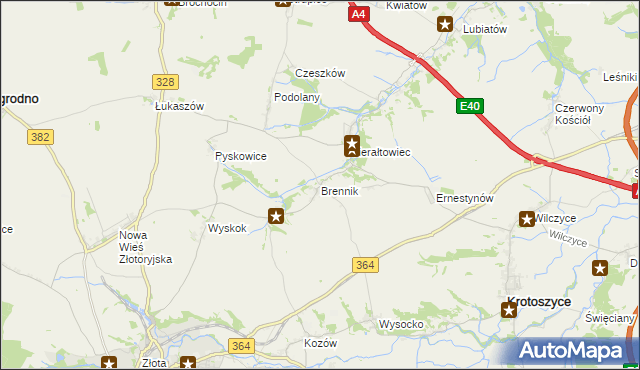 mapa Brennik gmina Złotoryja, Brennik gmina Złotoryja na mapie Targeo