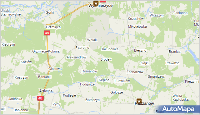 mapa Brodek gmina Wyśmierzyce, Brodek gmina Wyśmierzyce na mapie Targeo