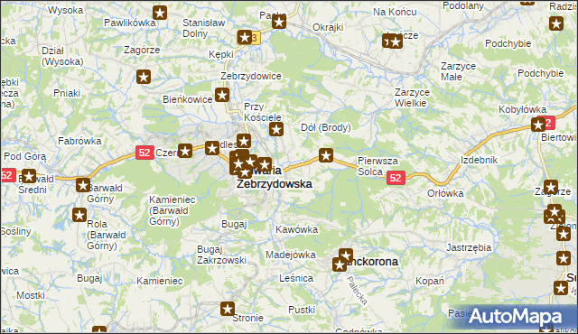 mapa Brody gmina Kalwaria Zebrzydowska, Brody gmina Kalwaria Zebrzydowska na mapie Targeo