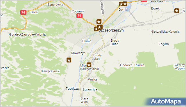 mapa Brody Małe gmina Szczebrzeszyn, Brody Małe gmina Szczebrzeszyn na mapie Targeo