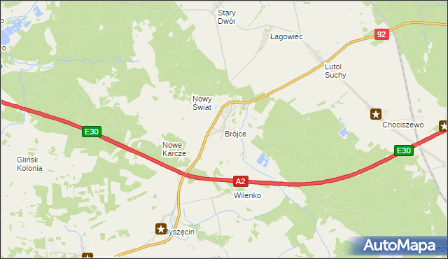 mapa Brójce gmina Trzciel, Brójce gmina Trzciel na mapie Targeo