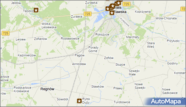 mapa Bronisławów gmina Biała Rawska, Bronisławów gmina Biała Rawska na mapie Targeo