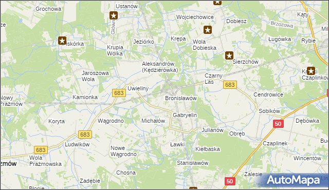 mapa Bronisławów gmina Prażmów, Bronisławów gmina Prażmów na mapie Targeo