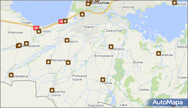 mapa Broniszowice gmina Otmuchów, Broniszowice gmina Otmuchów na mapie Targeo