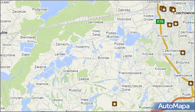 mapa Bronów gmina Czechowice-Dziedzice, Bronów gmina Czechowice-Dziedzice na mapie Targeo