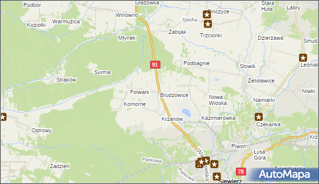 mapa Brudzowice, Brudzowice na mapie Targeo