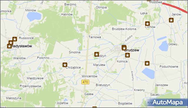 mapa Brudzyń gmina Brudzew, Brudzyń gmina Brudzew na mapie Targeo