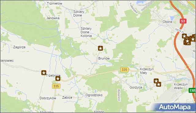 mapa Brunów gmina Chocianów, Brunów gmina Chocianów na mapie Targeo