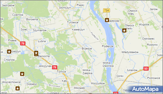 mapa Brześce gmina Góra Kalwaria, Brześce gmina Góra Kalwaria na mapie Targeo