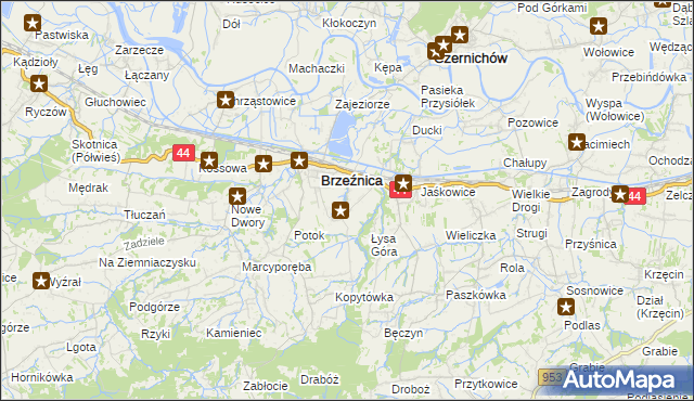 mapa Brzezinka gmina Brzeźnica, Brzezinka gmina Brzeźnica na mapie Targeo