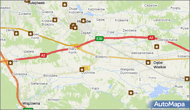 mapa Brzeziny gmina Halinów, Brzeziny gmina Halinów na mapie Targeo