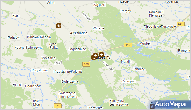 mapa Brzeziny powiat kaliski, Brzeziny powiat kaliski na mapie Targeo