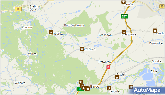 mapa Brzeźnica gmina Bardo, Brzeźnica gmina Bardo na mapie Targeo