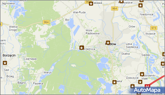 mapa Brzeźnica gmina Radłów, Brzeźnica gmina Radłów na mapie Targeo