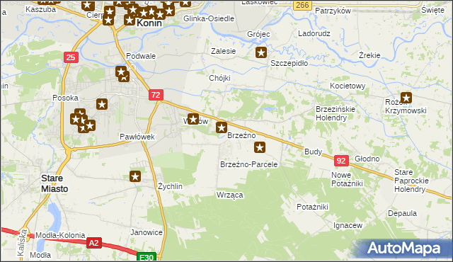 mapa Brzeźno gmina Krzymów, Brzeźno gmina Krzymów na mapie Targeo