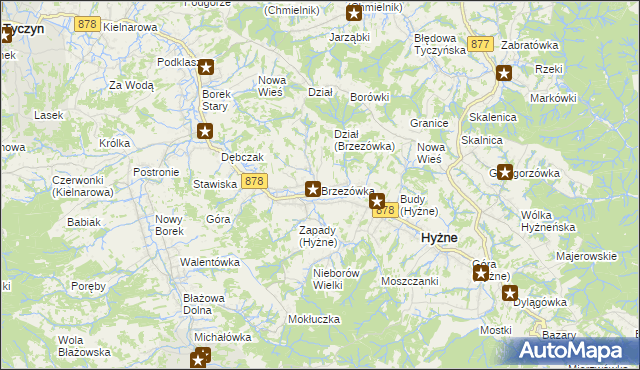 mapa Brzezówka gmina Hyżne, Brzezówka gmina Hyżne na mapie Targeo