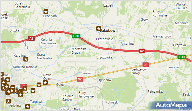 mapa Brzozówka gmina Jakubów, Brzozówka gmina Jakubów na mapie Targeo