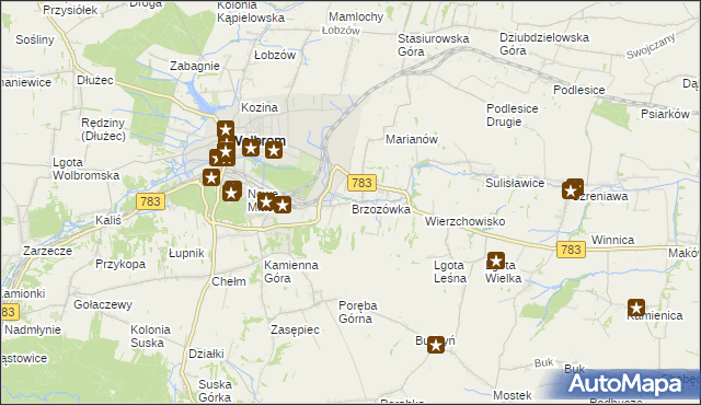 mapa Brzozówka gmina Wolbrom, Brzozówka gmina Wolbrom na mapie Targeo