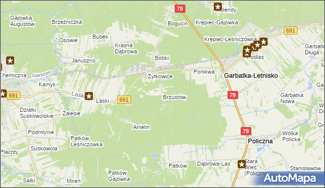 mapa Brzustów gmina Garbatka-Letnisko, Brzustów gmina Garbatka-Letnisko na mapie Targeo