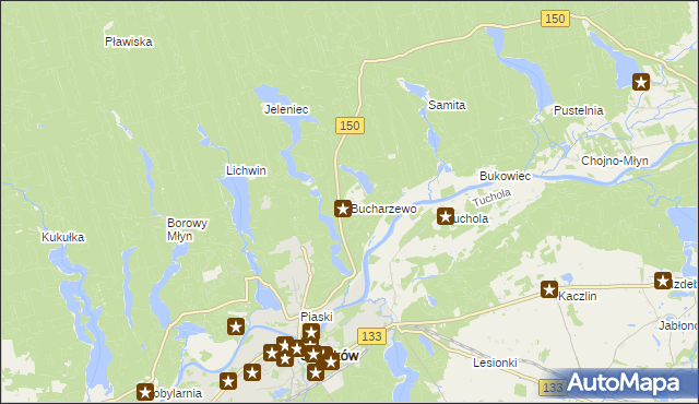 mapa Bucharzewo, Bucharzewo na mapie Targeo