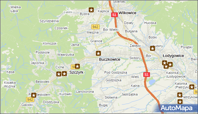 mapa Buczkowice, Buczkowice na mapie Targeo