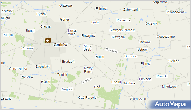 mapa Budki gmina Grabów, Budki gmina Grabów na mapie Targeo