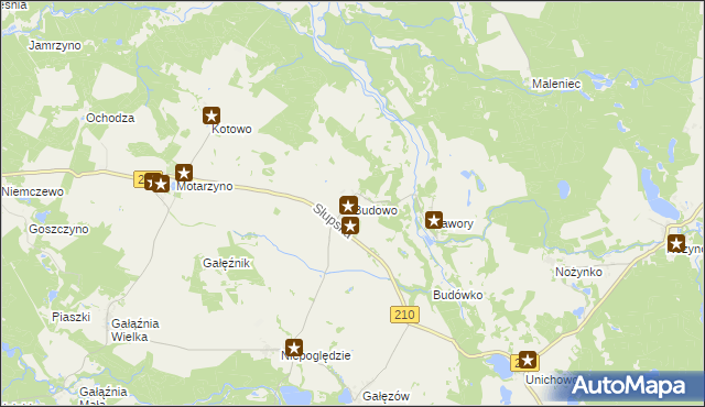 mapa Budowo, Budowo na mapie Targeo