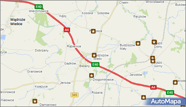 mapa Budziszów Wielki, Budziszów Wielki na mapie Targeo