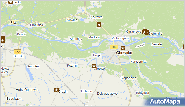 mapa Bugaj gmina Obrzycko, Bugaj gmina Obrzycko na mapie Targeo