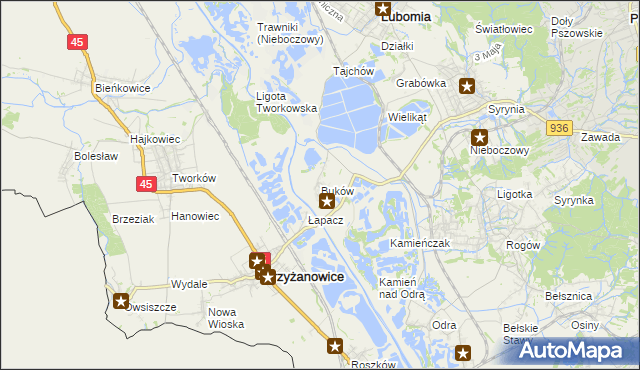 mapa Buków gmina Lubomia, Buków gmina Lubomia na mapie Targeo