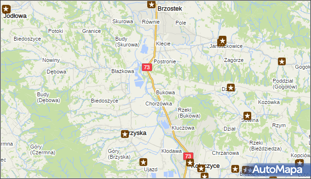 mapa Bukowa gmina Brzostek, Bukowa gmina Brzostek na mapie Targeo