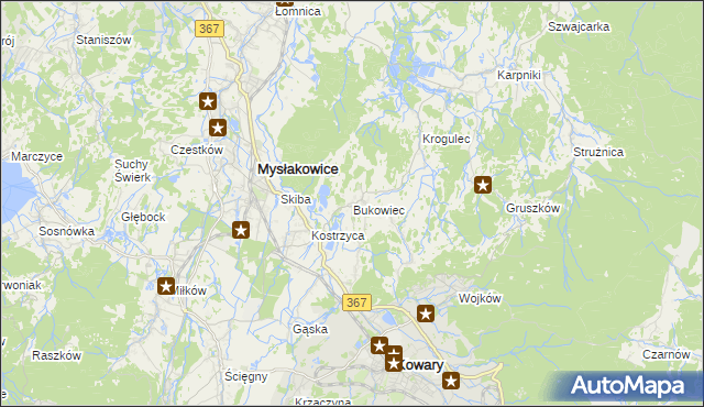 mapa Bukowiec gmina Mysłakowice, Bukowiec gmina Mysłakowice na mapie Targeo