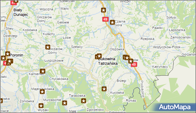 mapa Bukowina Tatrzańska, Bukowina Tatrzańska na mapie Targeo