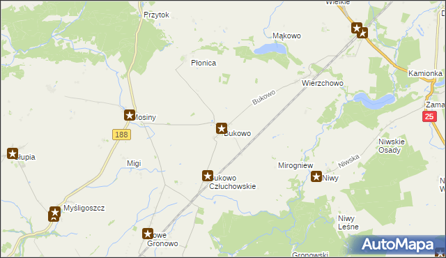 mapa Bukowo gmina Człuchów, Bukowo gmina Człuchów na mapie Targeo