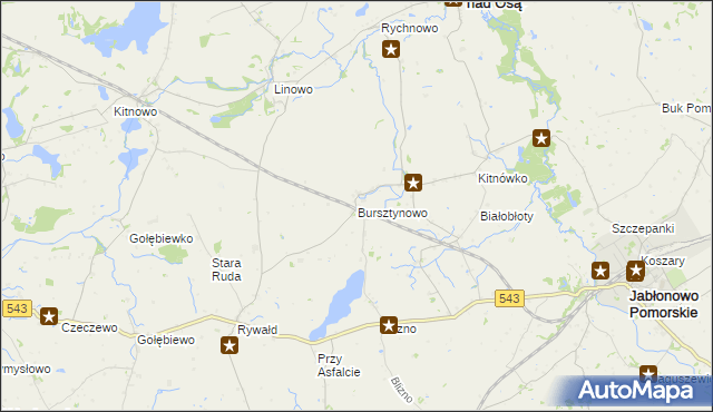 mapa Bursztynowo gmina Świecie nad Osą, Bursztynowo gmina Świecie nad Osą na mapie Targeo