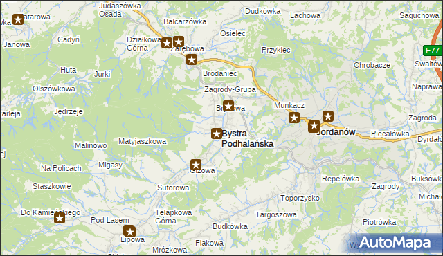 mapa Bystra Podhalańska, Bystra Podhalańska na mapie Targeo