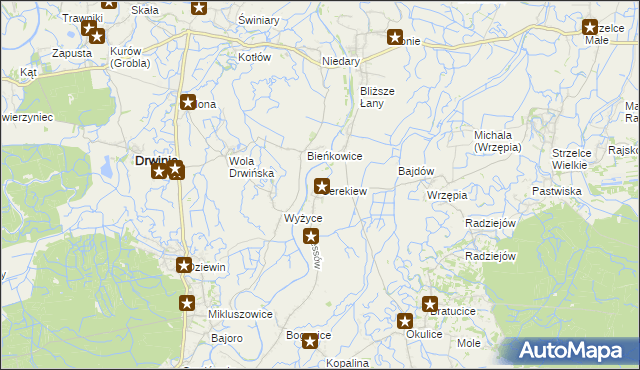 mapa Cerekiew gmina Bochnia, Cerekiew gmina Bochnia na mapie Targeo