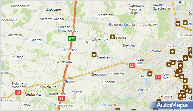 mapa Cerekiew gmina Zakrzew, Cerekiew gmina Zakrzew na mapie Targeo